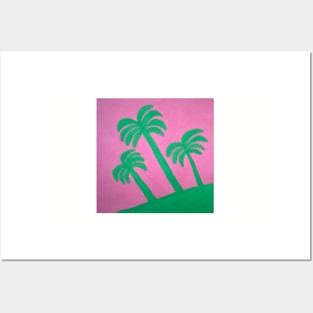 Pink and Green Palm Tree Silhouettes Posters and Art